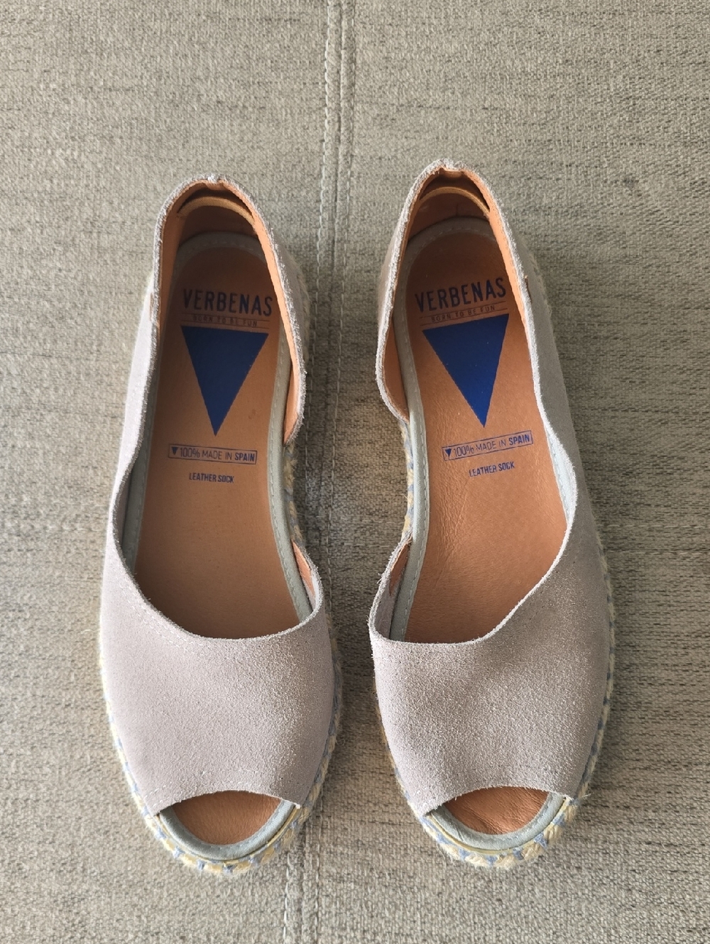 Verbenas Peep Toe Espadrilles In Taupe Suede Sz 38 Made In Spain